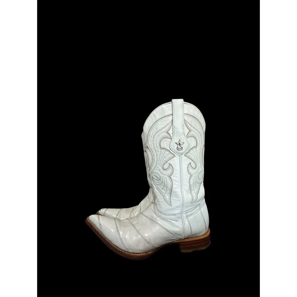 Los Altos Men's Genuine EEL Western White Cowboy Boots Sz 7.5 EE Handmade Mexico